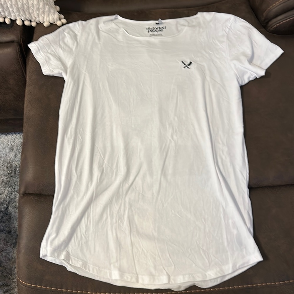 Brand new Distorted People white graphic t shirt size large with wide neck